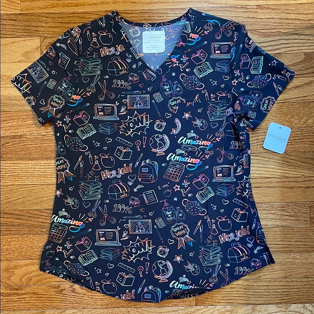 NWT Cherokee Smart School Stuff V Neck Scrub Top